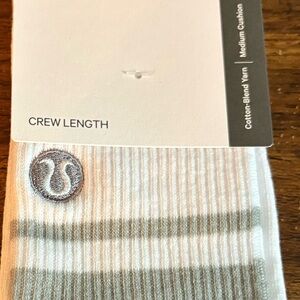 lululemon athletica White Crew Socks with Olive Stripe and Logo